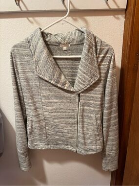 GAP Heather Gray Striped Knit Moto Jacket